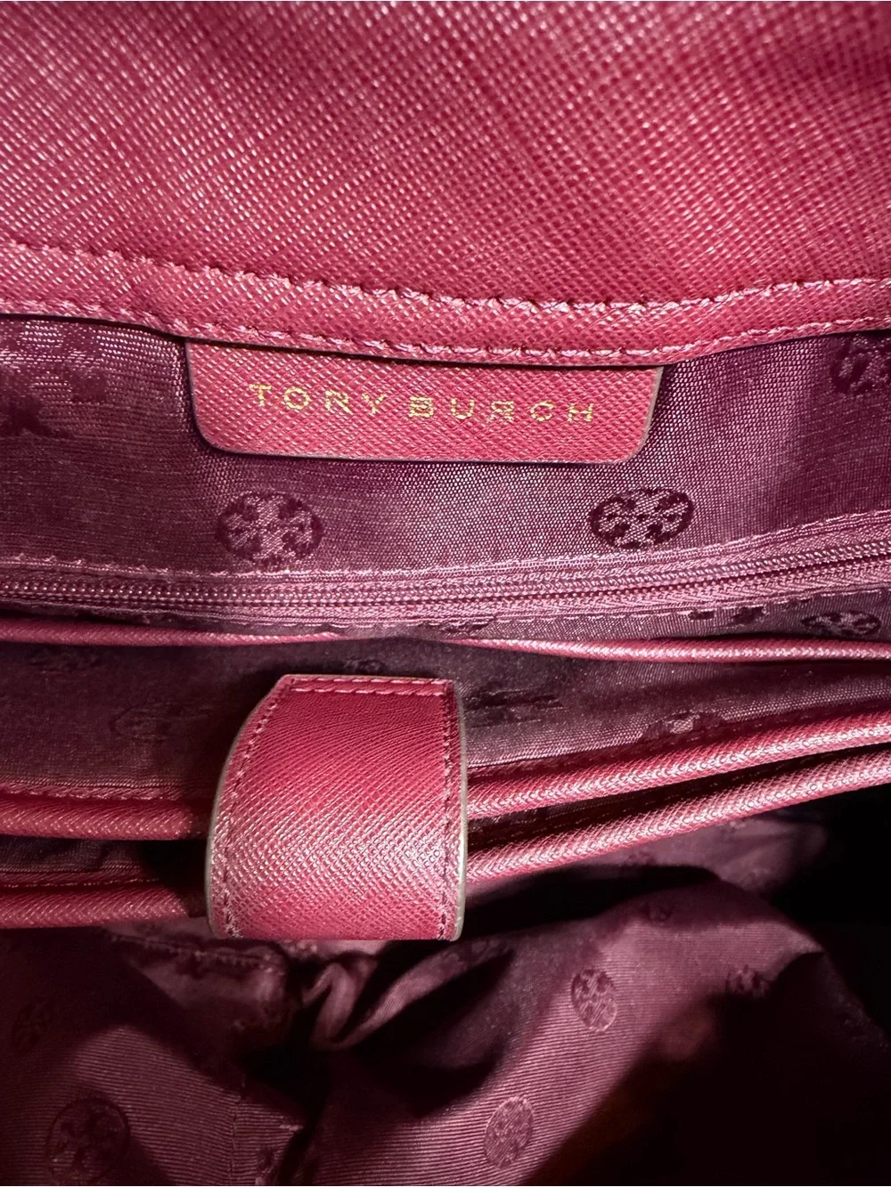 Tory Burch Classic Emerson Saffiano Leather Tote Burgundy Imperial Merlot